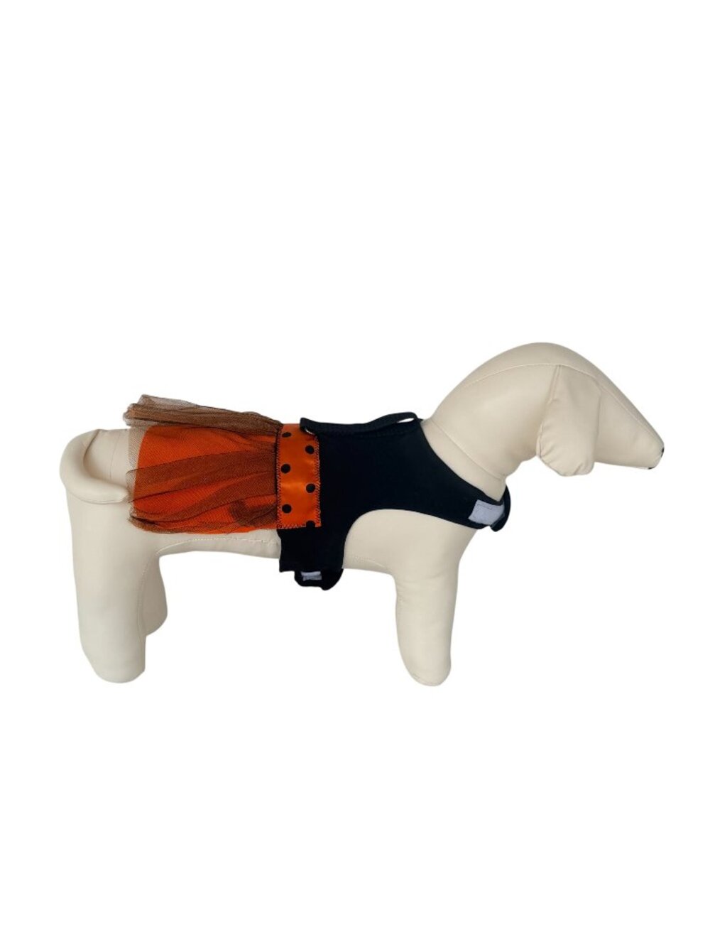Handmade Small Dog Adjustable Dress w Harnes Halloween Costume Tutu Black Orange